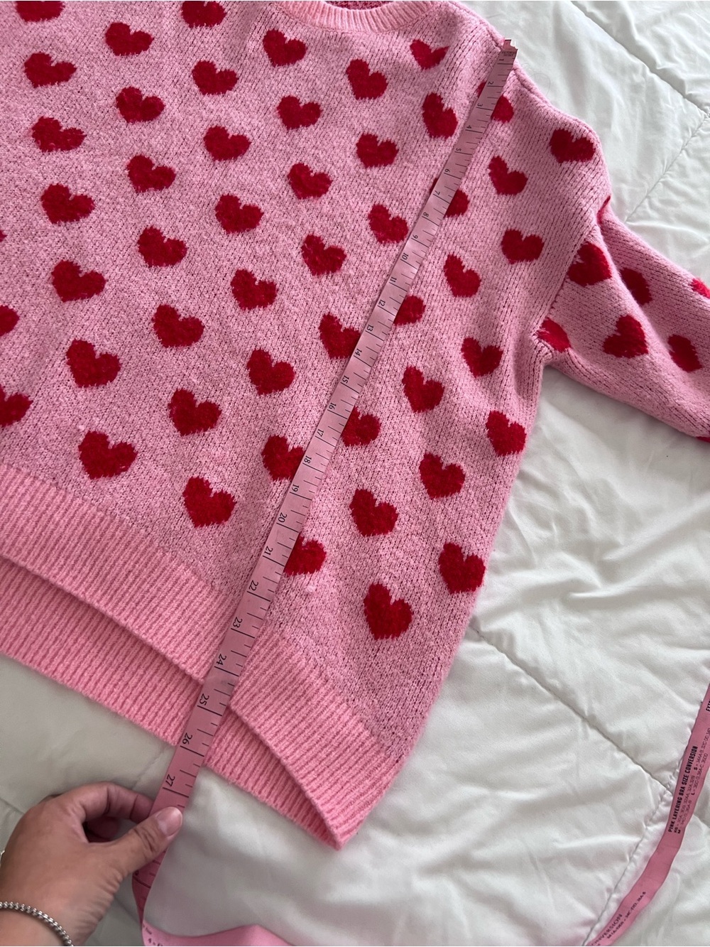 CeCe Pink Heart-Print Crewneck Sweater size L - Picture 7 of 10